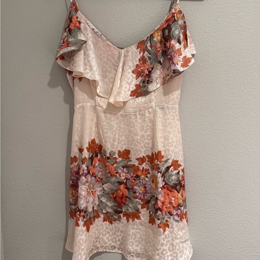 LPA Floral Print Dress with Ruffle Accents